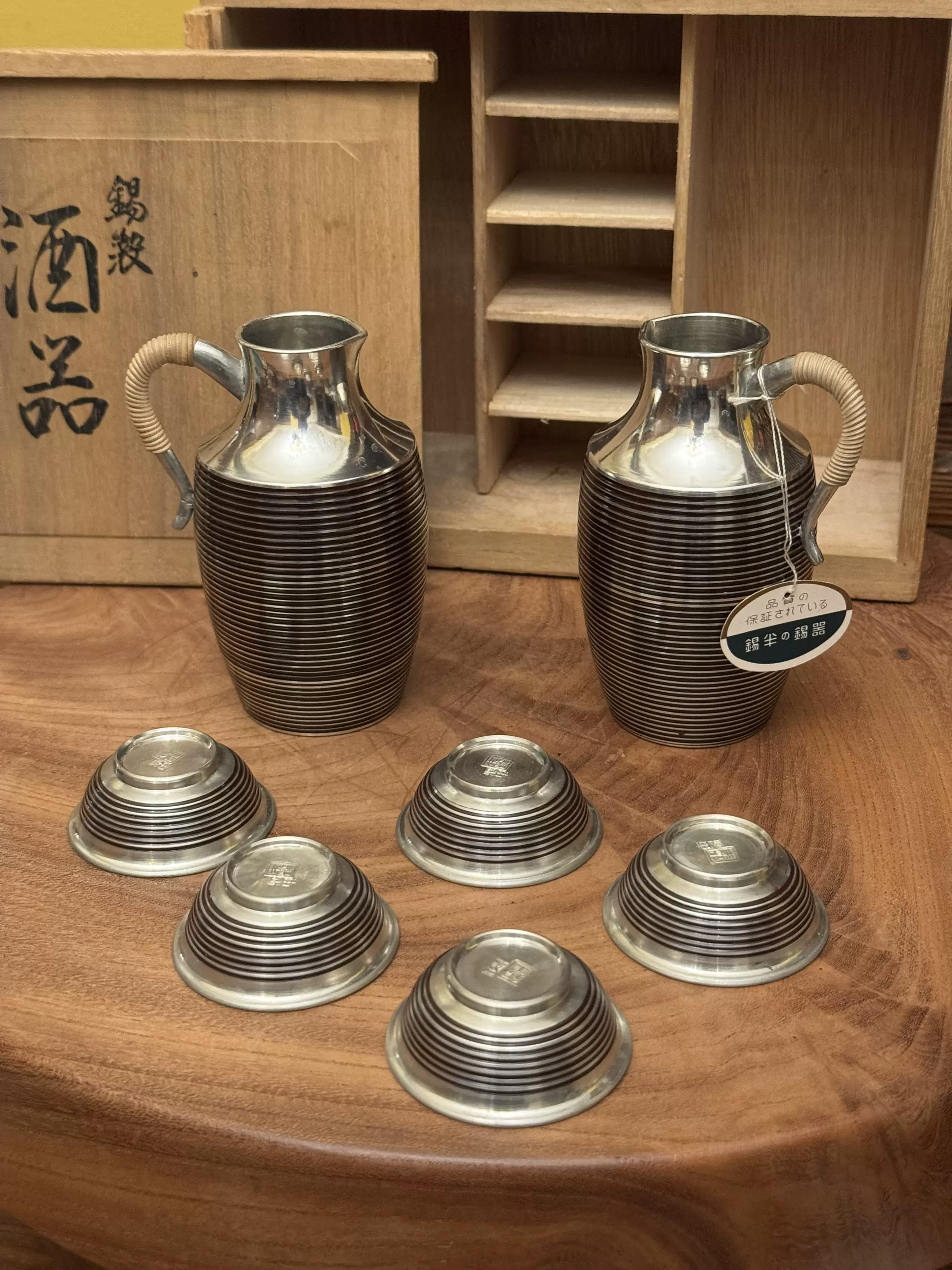 本錫 錫半 手造 嵯峨野 浪華 錫半造 桑園の】日本老字號本錫錫半嵯峨野茶器組整組稀少美品！ 茶托