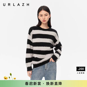
URLAZH Youlan autumn new retro versatile striped raccoon velvet pull-out round neck loose knitted pullover sweater for women