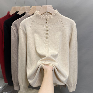 
Lace Half Turtleneck Sweater Women's Bottoming Shirt 2025 Autumn and Winter New Pullover Knitted Sweater with Western Style Top