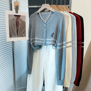 
Round neck embroidered hollow sweater jacket for women 2025 autumn new style loose lazy style top fashionable knitted cardigan
