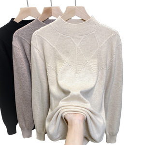 Women's bottom shirt with half turtleneck sweater 2025 autumn and winter new pullover with knitted sweater and thick fashionable tops