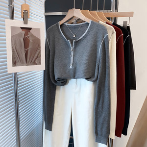 
Zippered round neck sweater women's inner layering shirt 2025 new autumn and winter pullover loose outer wear sweater women's top