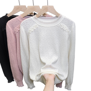 
Lace round neck sweater women's pullover 2026 spring and autumn new style outer knitted sweater with beaded bottoming shirt and trendy top