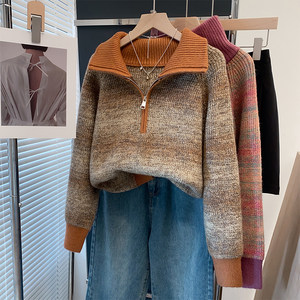 
Turtleneck zipper sweater women's thickened floral yarn bottoming shirt 2025 autumn and winter new loose knitted sweater inner top trendy