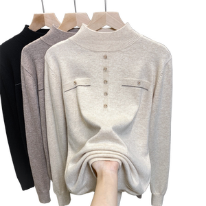 Women's bottom shirt with half turtleneck sweater 2025 autumn and winter new pullover with knitted sweater and fashionable thick top