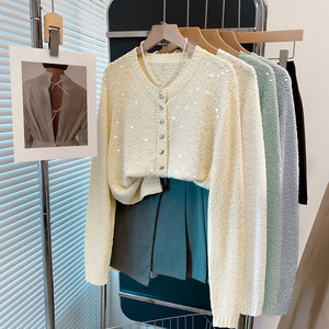 
Sequined Special Yarn Round Neck Sweater Jacket Women's 2026 Spring and Autumn New Loose Outer Top Western Style Knitted Cardigan