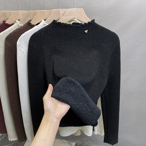 
One-piece velvet half-turtleneck sweater for women plus velvet thickened bright silk bottoming shirt 2025 autumn and winter new fungus inner top