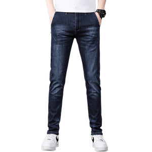 
Autumn and winter high elastic slim fit jeans for young men retro blue elastic slim long pants trendy men's thin