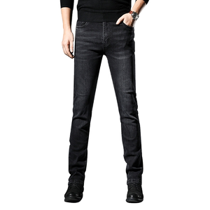 
Autumn and winter thick black and gray slim straight ultra-high elastic jeans for men elastic small feet long pants plus size men's clothing