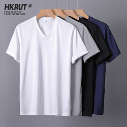 Pure Cotton V-Neck 2025 Summer New Solid Color Short-Sleeve T-Shirt, Simple Sweetheart Neckline Top, Loose Fit, Slimming, Plus Size Tee