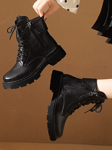 Martens, демисезонные ботинки, флисовые короткие сапоги в английском стиле, коллекция 2023, из натуральной кожи, в британском стиле