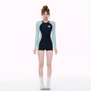 
New 2026 swimsuit women's one-piece boxer briefs slimming belly covering sports swimming special conservative sun protection hot spring swimsuit