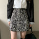 Large size retro zebra pattern skirt for women in spring and autumn new high-waisted slim and versatile slit A-line short skirt one-step skirt
