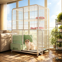 Cat Cage and Litter Box Combo for Home Use, Indoor Extra-Large Free Space Cat Villa with Toilet, Cat Enclosure, Cat House