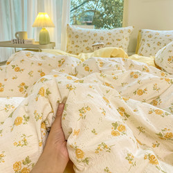 Class a Pure Cotton 2026 New Double-Layer Gauze Bed Three-Piece Set, All-Cotton Four-Piece Set, Bed Sheet, Duvet Cover, Fitted Sheet, Quilt Cover