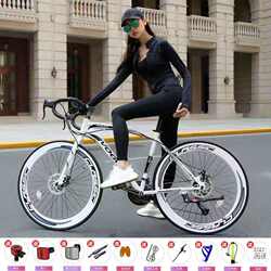 Road Variable Speed Bicycle for Boys and Girls, Students, Adults, Racing Curved Handlebar, Lightweight Dead-Fly Mountain Solid Tire Bicycle