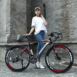 Road Variable Speed Bicycle Men's Student Adult Racing Curved Handlebar Running Dead Flying Racing Double Disc Brake Women's Bicycle Kidsren