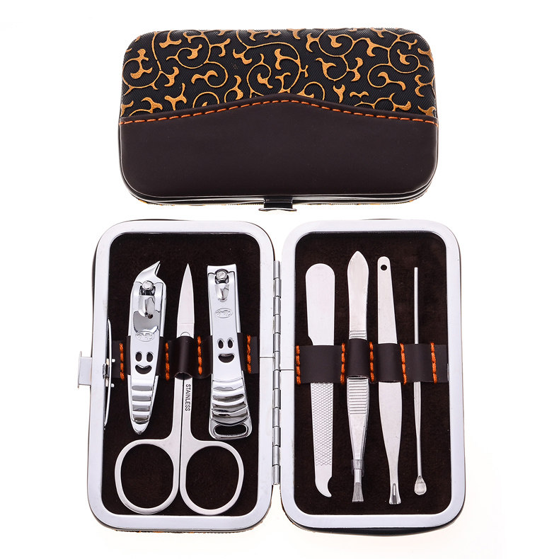 인쇄 가능한 로고 KONRI 손톱깎이 세트 7피스 매니큐어 매니큐어 스테인레스 스틸 손톱깎이 7W SMILEY-