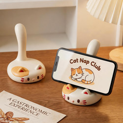 Cute Cat Phone Stand Ornament for Office Desk, Three-Colored Cat Stress-Relief Decoration, Practical Birthday Gift for Girls