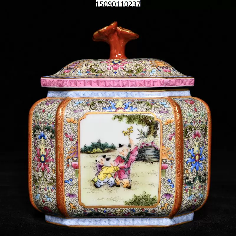 古董古玩瓷器乾隆古月轩重工粉彩婴戏图茶叶罐，高14cm直径12cm-Taobao