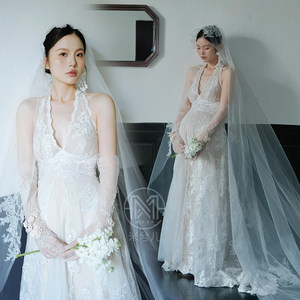 
2886 Pregnant women taking photos and photography pregnant posture clothing French light luxury niche light white veil atmosphere lace dress rental