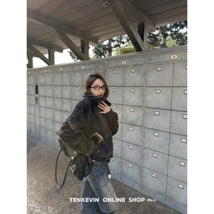 
Eleven Stone Hazelnut warms the winter! Short lapel zipper sweater jacket for women thickened loose slimming long-sleeved top