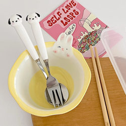 Pacha Dog Tableware Set ~ Ceramic Stainless Steel Spoon Fork Chopstick Storage Box Transparent Portable Adult Student