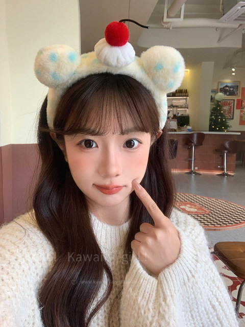 Cute plush cherry bear ears headband spring and summer face washing ...