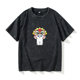 Cat pattern lion head T -shirt short -sleeved black clothes female male round neck large size loose summer couple clothes on cotton
