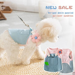 Dog Clothes Pet Cat Spring and Summer Style Small Dog Teddy Bichon Schnauzer Small Dog Denim Harness Dress