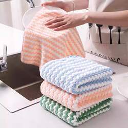 Thick Coral Velvet Wavy Patterned Cleaning Cloth for Kitchen Table Wiping, Thick Towel, Dishwashing Cloth, Scouring Pad