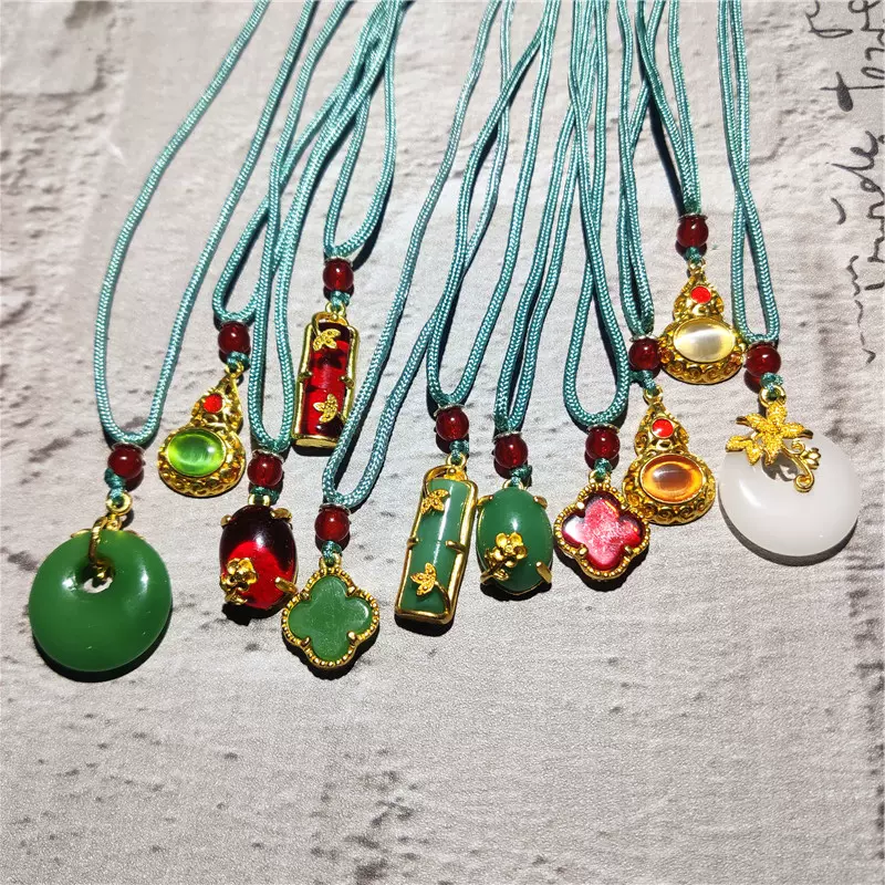 二代龍涎香暗紅灰琥珀山水畫龍牌孔雀項鏈留香平安扣男女毛衣鍊