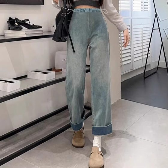 Pregnant women jeans summer spring and autumn women drawstring casual pants rolled up two-wear casual pants before and after giving birth small leggings
