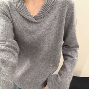 
Lapel pullover sweater for women in autumn and winter new style loose slimming simple versatile casual knitted bottoming shirt special 0.4