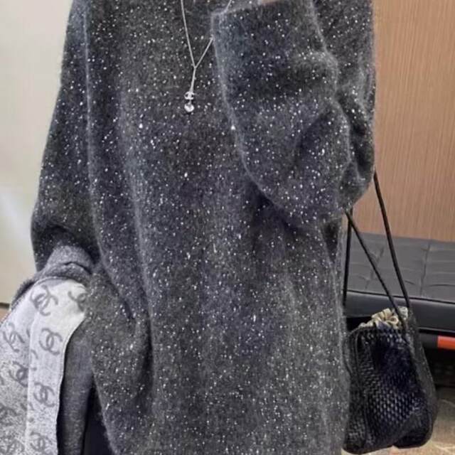 Sequin round neck pullover sweater for women in winter new lazy style versatile loose casual knitted base shirt 0.48