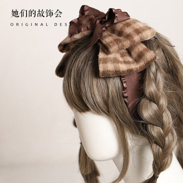 Plaid broken hair headband retro French Hong Kong style versatile going out bow hairpin internet celebrity 2022 new style