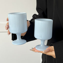 ins Jade Blue Short Glass Cup for Fruit Tea and Cold Drinks, Niche Design, High-Value Crystal Cup for Home Use