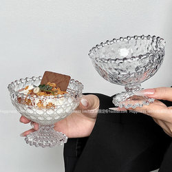 Unique Low-Footed Dessert Bowl with Beaded Edges, Ice Cream Bowl, Sugar Water Bowl, Glass Cup, Juice Cup, Cold Drink Cup, Dessert Bowl