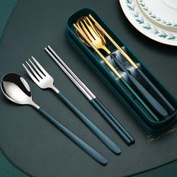 Portable Chopsticks and Spoon Set for One Person, Children's Tableware Three-Piece Set, Stainless Steel Fork, Single-Person Student Storage Box