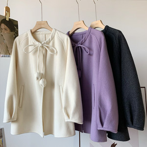 
Korean gentle and sweet tulip tied double-sided cashmere woolen coat women's mid-length loose 25 new style