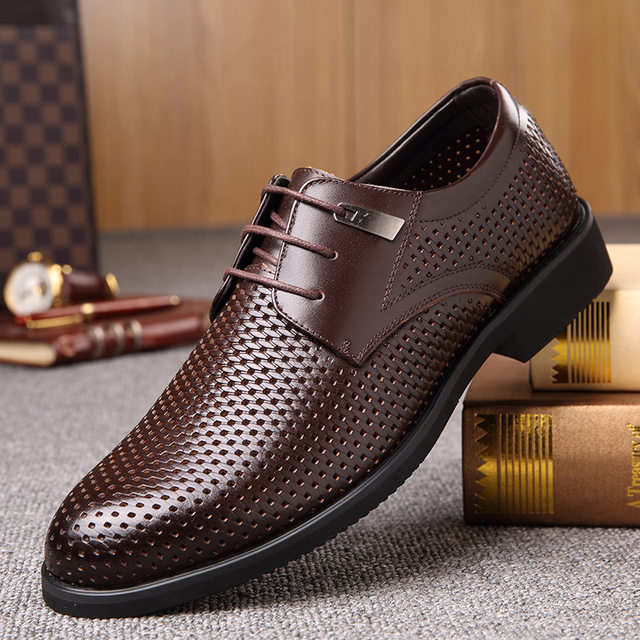 High-end quality summer cowhide hollow leather shoes for men ...