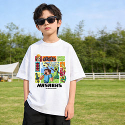 Minecraft Boys' T-Shirt Children's Short-Sleeved Summer Fashion Versatile Girls' Clothing Half-Sleeved Pure Cotton Round Neck Top