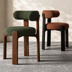 Ash Wood Dining Chair, Small Chanel-Style High-End Restaurant Chair, Minimalist Retro Solid Wood Chair, Home-Use Fabric Soft Backrest Chair