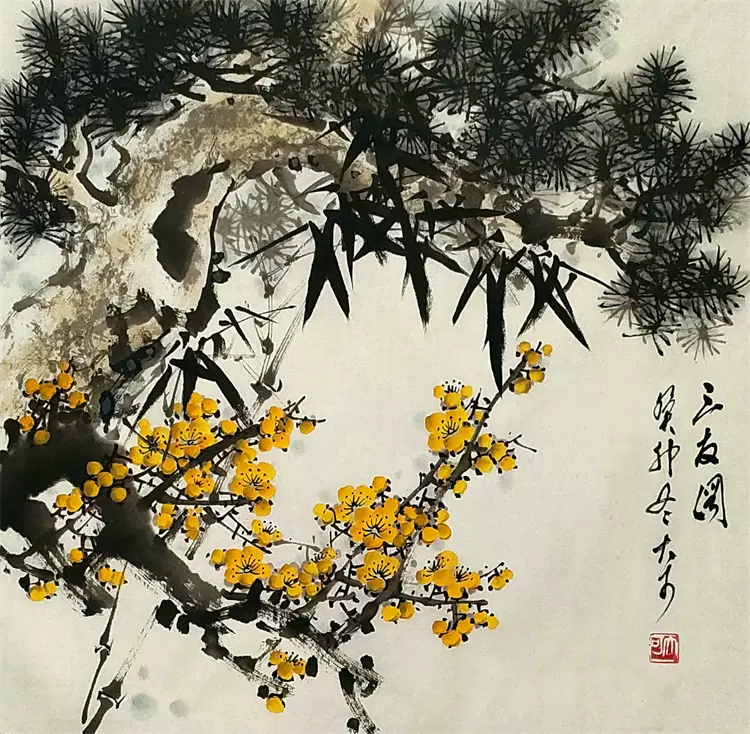 国画写意花鸟水墨画真迹牡丹小鸡富贵吉祥三尺斗方画芯50cm*50cm-Taobao