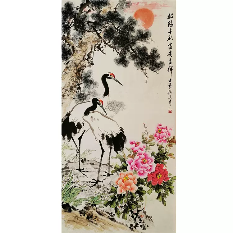 全商品オープニング価格！ 中国の花鳥画 「梅清鶴壽」水墨画 BY10712 