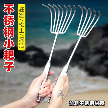 Small stainless steel gardening rake for planting flowers and vegetables
