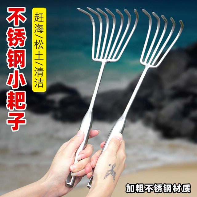 Gardening small rake stainless steel flower planting vegetables to catch sea grass and fallen leaves to clean loose soil and level the ground weeding potted plants