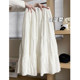 White skirt for women 2025 new summer high-waisted large hem skirt pleated a-line umbrella skirt mid-length cake skirt

