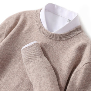 
100% pure wool sweater men's round neck loose pullover sweater minimalist fashion versatile casual sweater