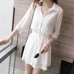 2026 Summer New Korean Style Elegant Shirt Dress, Waist-Cinching Short Slimming Fashionable Fairy Dress for Petite Women